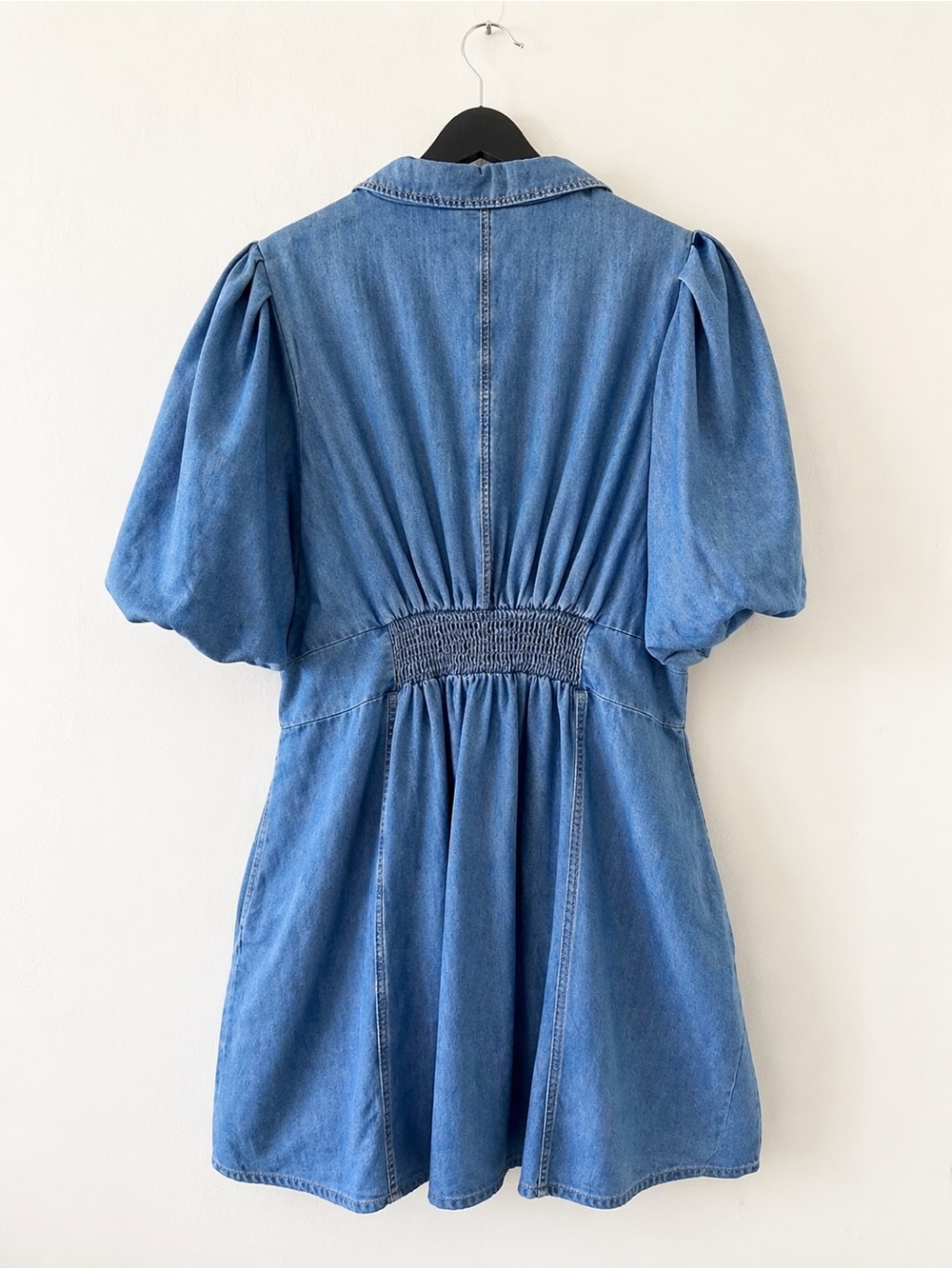 City Chic Ella Denim Shirt Dress Puff Sleeve Button Front Chambray Mini 20 NWT - Picture 2 of 15